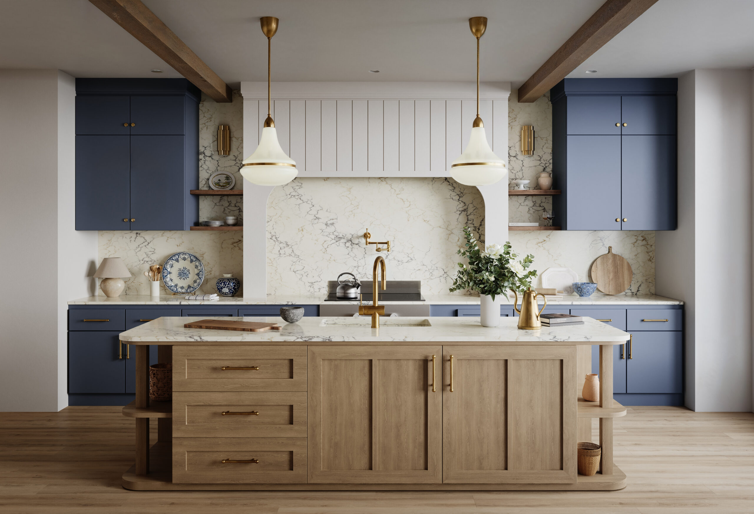 Modern kitchen with white quartz countertops and sleek cabinetry by Capital StoneWorks